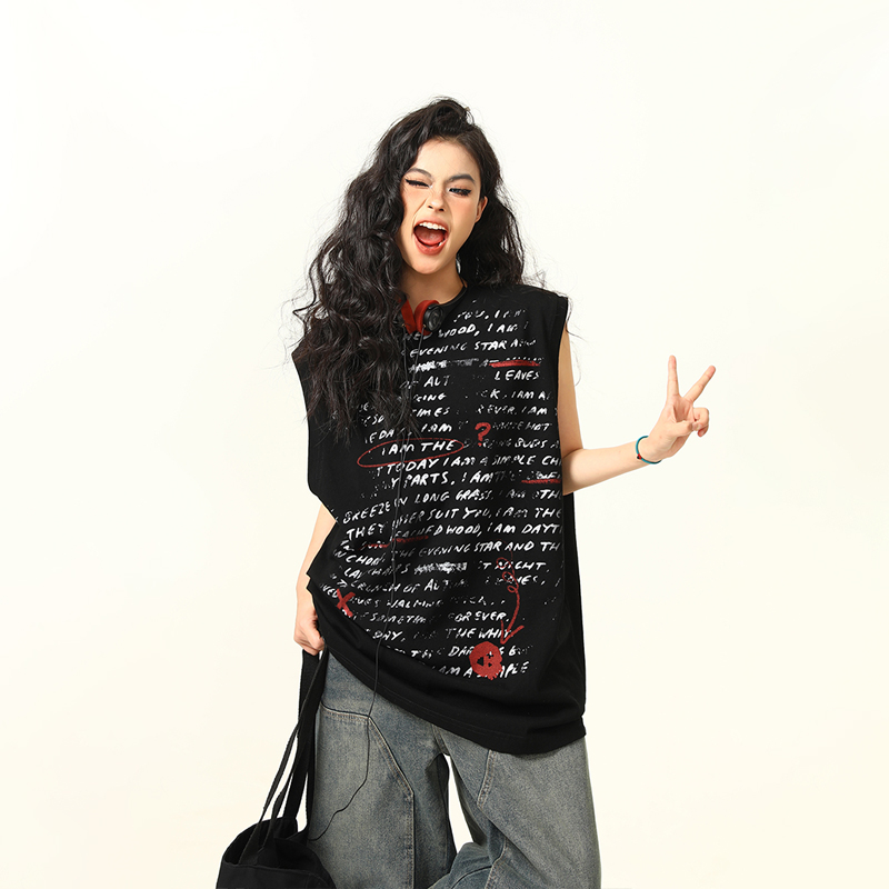 Women's Sleeveless Graffiti Letter Tank Top - American Street Style Summer Loose Vest, Versatile Outerwear Women's Sleeveless Graffiti Letter Tank Top - American Street Style Summer Loose Vest, Versatile Outerwear