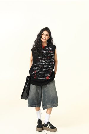 Women's Sleeveless Graffiti Letter Tank Top - American Street Style Summer Loose Vest, Versatile Outerwear