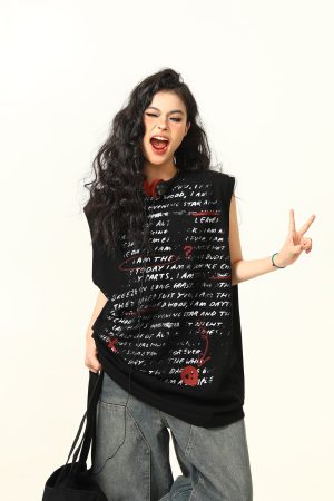 Women's Sleeveless Graffiti Letter Tank Top - American Street Style Summer Loose Vest, Versatile Outerwear