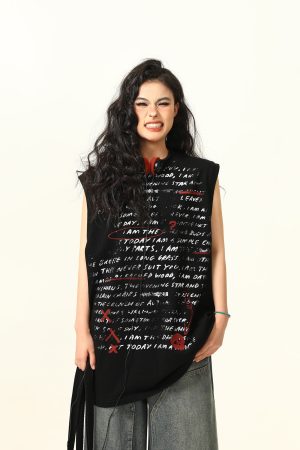 Women's Sleeveless Graffiti Letter Tank Top - American Street Style Summer Loose Vest, Versatile Outerwear