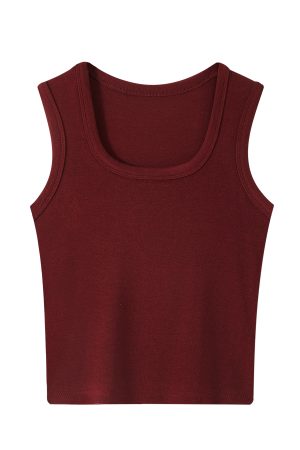 Women's Sleeveless Red Base Blouse - 2025 Summer Top with Short Design, Casual Style, Perfect for Y2K Fashion