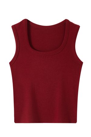 Women's Sleeveless Red Base Blouse - 2025 Summer Top with Short Design, Casual Style, Perfect for Y2K Fashion