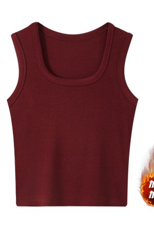 Women's Sleeveless Red Base Blouse - 2025 Summer Top with Short Design, Casual Style, Perfect for Y2K Fashion