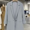 Womenâ€™s Slim Fit Blue Blazer Jacket with Seven-Point Sleeves - Trendy Spring/Summer Commuter Style 2025