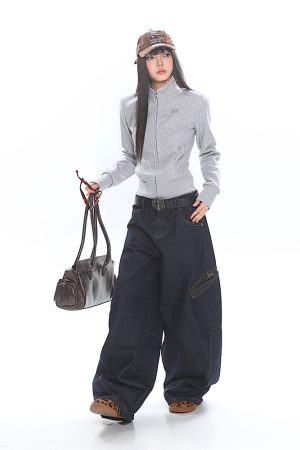 Women's Slim Fit Zipper Stand Collar Sweatshirt Jacket - Lazy Casual Long Sleeve Top for Early Spring Style