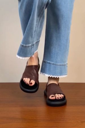 Women's Soft Comfortable Flat Open-Toe Sandals in Top Layer Cowhide - 2025 Summer Casual Footwear
