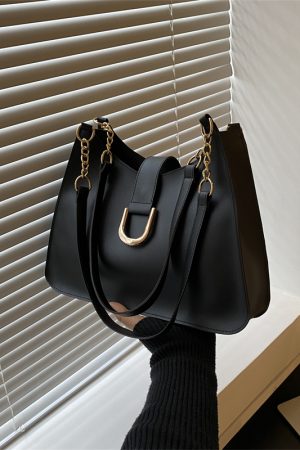 Women's Soft Leather Large Capacity Tote Bag with Chain Detail, Chic Handheld Shoulder Bag for Stylish Everyday Use