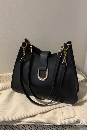 Women's Soft Leather Large Capacity Tote Bag with Chain Detail, Chic Handheld Shoulder Bag for Stylish Everyday Use