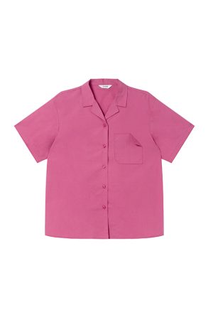 Women's Solid Color Striped Shirt with Folded Corner Pocket, Loose Cuban Collar, Summer 2025 Casual Style