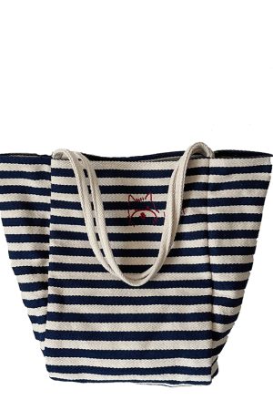 Women's Striped Canvas Tote Bag 2024 - Large Capacity Shoulder Bag for Students, Casual Commuting, Everyday Use