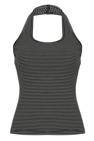 Women's Striped Halter Neck Backless Tank Top - Casual Slim Fit Summer Camisole for Versatile 90s Y2K Style