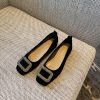 Women's Suede Flats with Rhinestone Square Buckle, Spring 2025 Style, Shallow Mouth Square Toe, Trendy Footwear