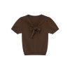 Women's Summer 2025 Irregular Flowing Tie-Knit V-Neck Short Sleeve T-Shirt - Trendy French Style
