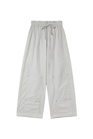 Women's Summer 2025 Loose-Fit Wide-Leg Cargo Pants with Elastic Waist - Casual Straight Long Pants for Petite Sizes