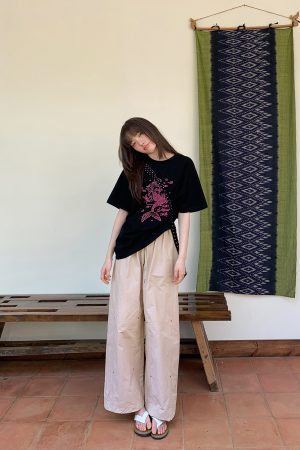 Women's Summer 2025 Loose-Fit Wide-Leg Cargo Pants with Elastic Waist - Casual Straight Long Pants for Petite Sizes