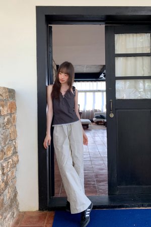 Women's Summer 2025 Loose-Fit Wide-Leg Cargo Pants with Elastic Waist - Casual Straight Long Pants for Petite Sizes