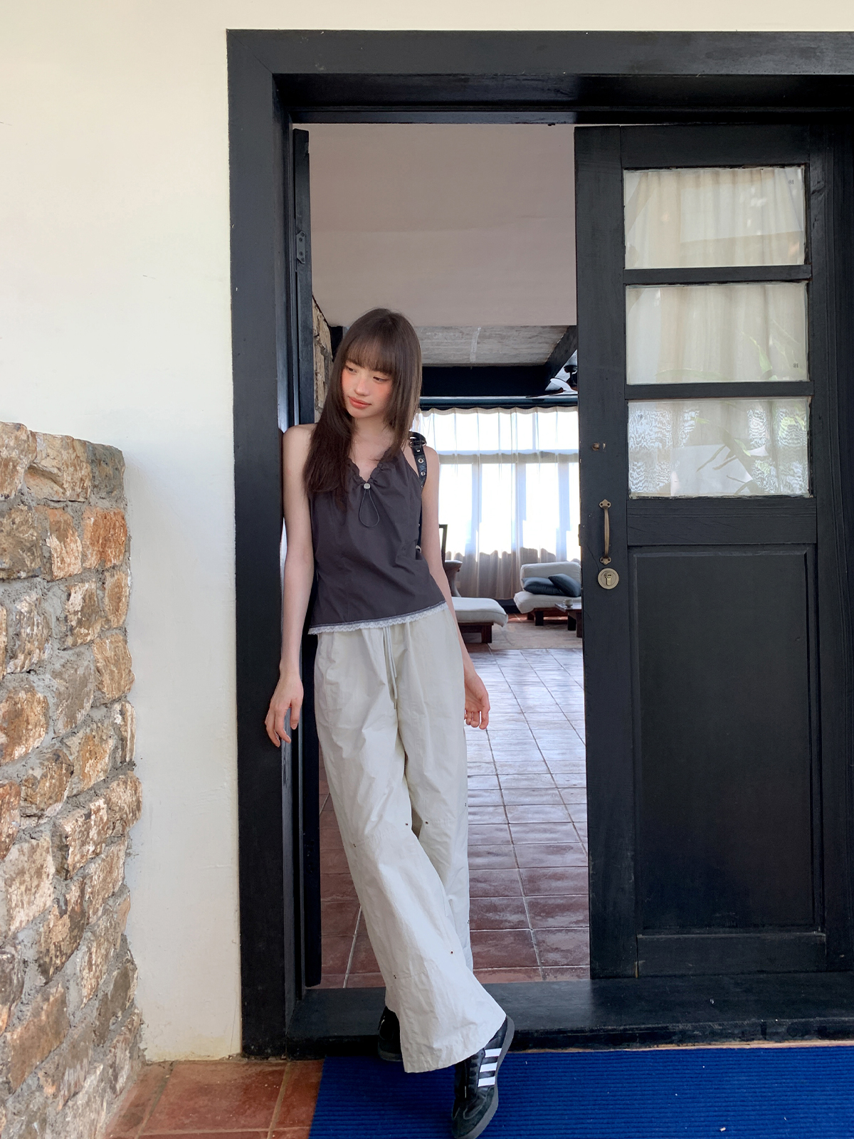 Women's Summer 2025 Loose-Fit Wide-Leg Cargo Pants with Elastic Waist - Casual Straight Long Pants for Petite Sizes Women's Summer 2025 Loose-Fit Wide-Leg Cargo Pants with Elastic Waist - Casual Straight Long Pants for Petite Sizes