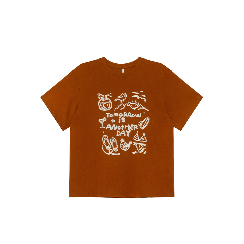 Women's Summer 2025 Loose Slim Round Neck Printed T-Shirt - Simple Element Design, Short Sleeve, Casual Style Women's Summer 2025 Loose Slim Round Neck Printed T-Shirt - Simple Element Design, Short Sleeve, Casual Style