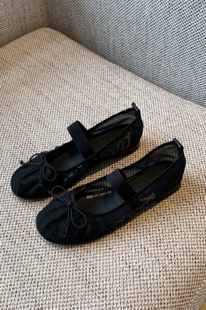 Women's Summer 2025 Mary Jane Shoes - Bowknot, Mesh, Flat, Square Toe, Shallow Mouth, National Style, Trendy Footwear