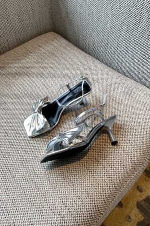 Women's Summer 2025 One-Strap High-Heeled Sandals with Bow - Sweet Outdoor Style for Skirts and Dresses