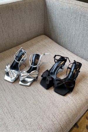 Women's Summer 2025 One-Strap High-Heeled Sandals with Bow - Sweet Outdoor Style for Skirts and Dresses