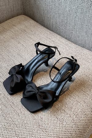 Women's Summer 2025 One-Strap High-Heeled Sandals with Bow - Sweet Outdoor Style for Skirts and Dresses
