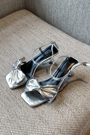 Women's Summer 2025 One-Strap High-Heeled Sandals with Bow - Sweet Outdoor Style for Skirts and Dresses