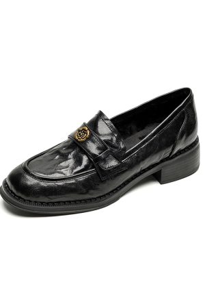 Women's Summer 2025 Soft Bottom Loafers - British Style Flat Heel Leather Shoes with Camellia Design