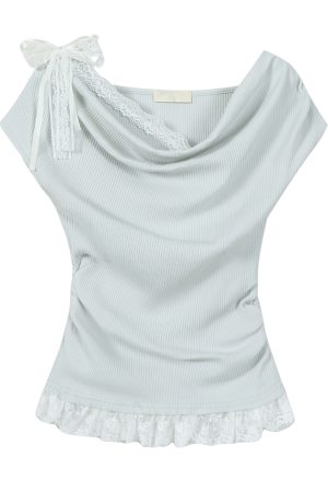 Women's Summer Apricot Color Short Sleeve Faux Two-Piece Waist-Cinched T-Shirt - Stylish Unique Design for a Chic Look