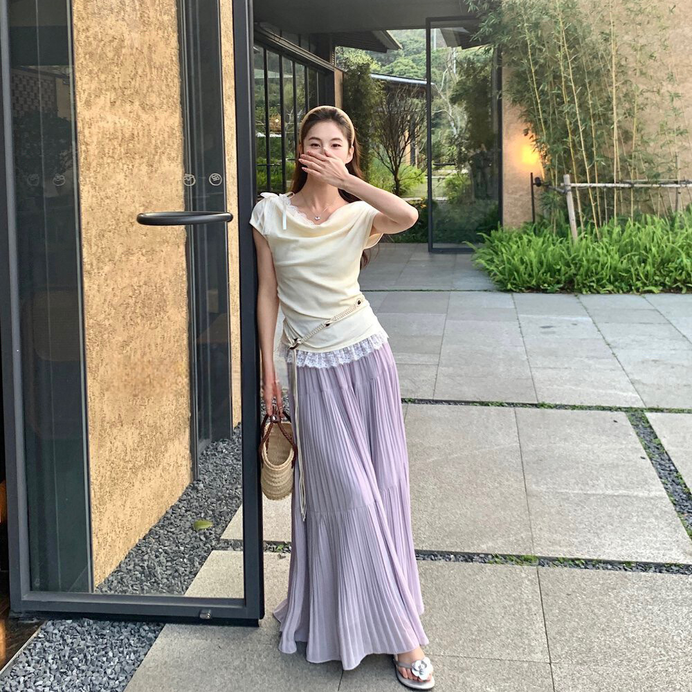 Women's Summer Apricot Color Short Sleeve Faux Two-Piece Waist-Cinched T-Shirt - Stylish Unique Design for a Chic Look Women's Summer Apricot Color Short Sleeve Faux Two-Piece Waist-Cinched T-Shirt - Stylish Unique Design for a Chic Look