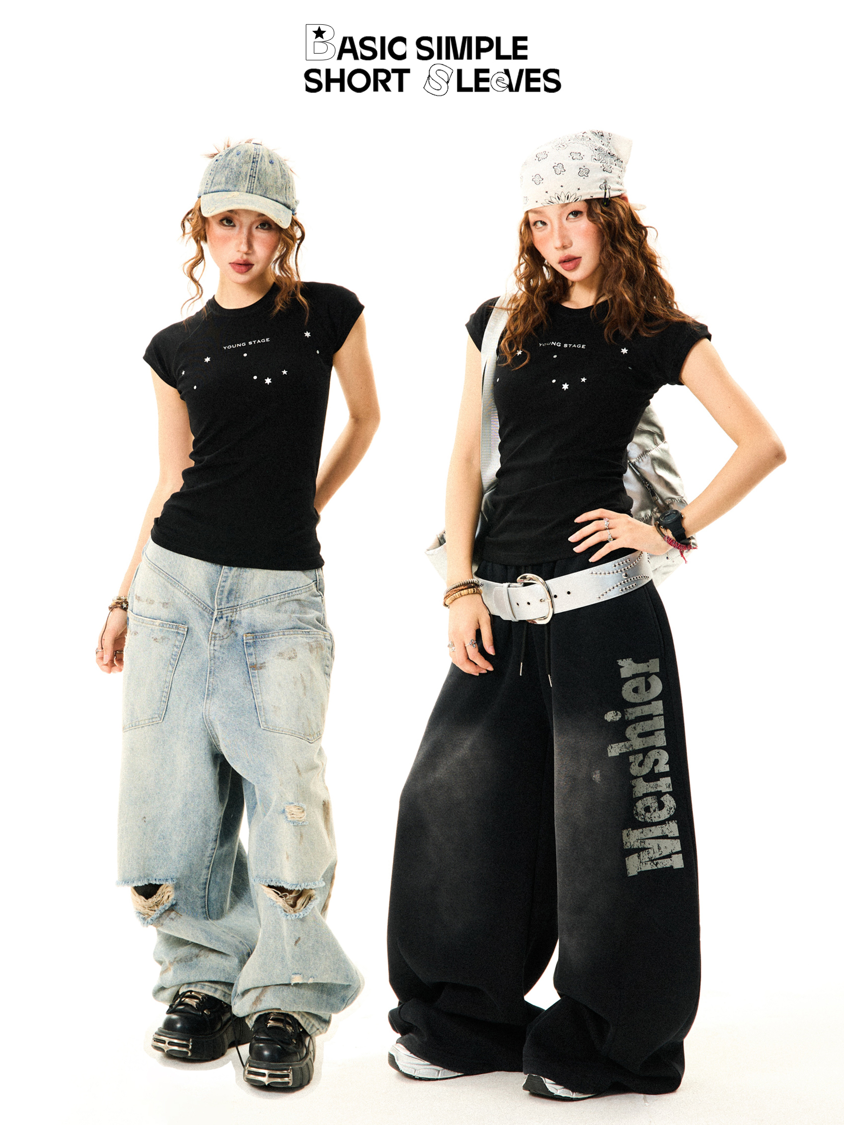 Women's Summer Black Slim Fit Short Sleeve T-Shirt with Flutter Sleeves - Versatile American Style Fashion Top Women's Summer Black Slim Fit Short Sleeve T-Shirt with Flutter Sleeves - Versatile American Style Fashion Top