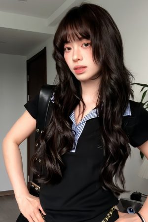 Women's Summer Blue Plaid Splicing Polo T-Shirt - Slim Fit Short Sleeve Two-Piece Outfit - American Style Hot Girl Top