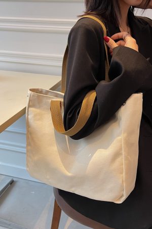 Women's Summer Canvas Tote Bag - Large Capacity Japanese Style Commuter Shoulder Bag in White - Versatile 2025 Fashion