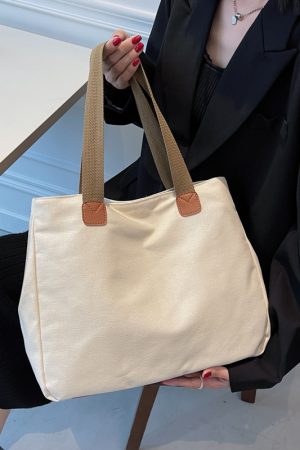 Women's Summer Canvas Tote Bag - Large Capacity Japanese Style Commuter Shoulder Bag in White - Versatile 2025 Fashion