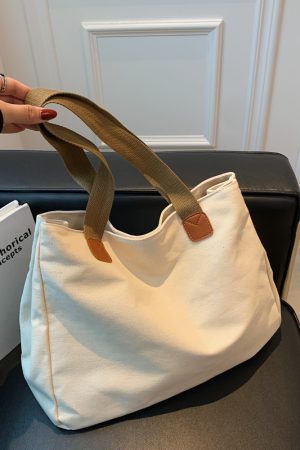 Women's Summer Canvas Tote Bag - Large Capacity Japanese Style Commuter Shoulder Bag in White - Versatile 2025 Fashion