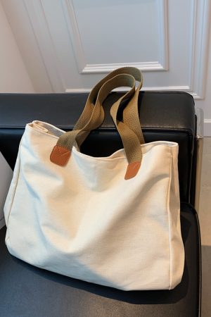 Women's Summer Canvas Tote Bag - Large Capacity Japanese Style Commuter Shoulder Bag in White - Versatile 2025 Fashion