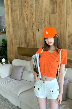 Women's Summer Cargo Shorts - Vintage American Style Mid-Waist Slim Fit Casual Pants for Hot Girl Aesthetic