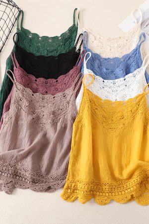 Women's Summer Cotton Linen Vest, Retro Embroidered Lace Hollow Camisole, Literary Style Vacation Outerwear