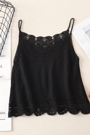 Women's Summer Cotton Linen Vest, Retro Embroidered Lace Hollow Camisole, Literary Style Vacation Outerwear
