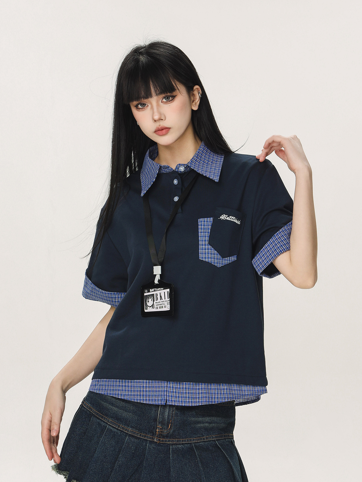 Women's Summer Fake Two-Piece Short Sleeve T-Shirt - American Style Beer Team Captain Polo Top in Niche Design Women's Summer Fake Two-Piece Short Sleeve T-Shirt - American Style Beer Team Captain Polo Top in Niche Design