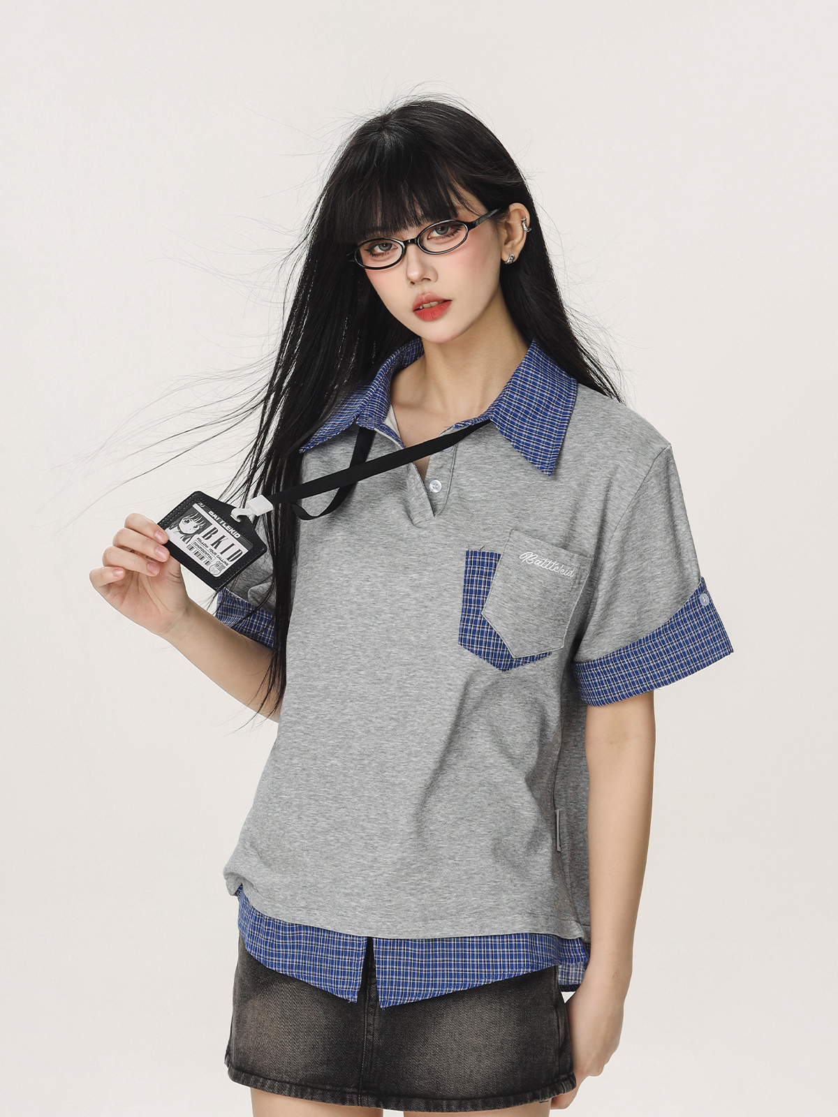 Women's Summer Fake Two-Piece Short Sleeve T-Shirt - American Style Beer Team Captain Polo Top in Niche Design Women's Summer Fake Two-Piece Short Sleeve T-Shirt - American Style Beer Team Captain Polo Top in Niche Design