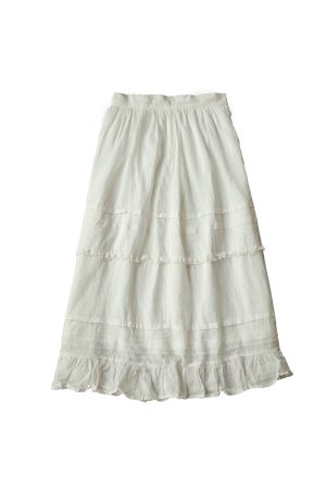 Women's Summer French Lace Flared Midi Skirt - Vintage Cloud Design, Lightweight Linen for Vacation Style