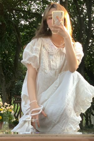 Women's Summer French Lace Flared Midi Skirt - Vintage Cloud Design, Lightweight Linen for Vacation Style