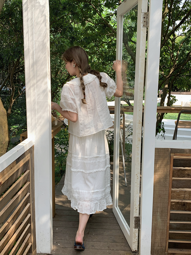 Women's Summer French Lace Flared Midi Skirt - Vintage Cloud Design, Lightweight Linen for Vacation Style Women's Summer French Lace Flared Midi Skirt - Vintage Cloud Design, Lightweight Linen for Vacation Style