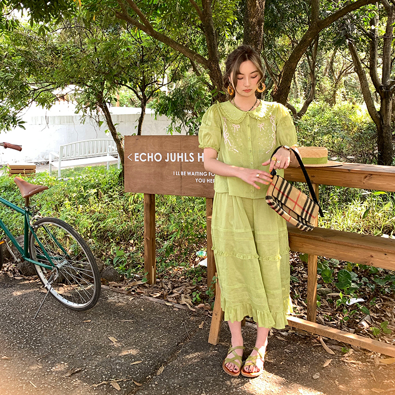 Women's Summer French Lace Flared Midi Skirt - Vintage Cloud Design, Lightweight Linen for Vacation Style Women's Summer French Lace Flared Midi Skirt - Vintage Cloud Design, Lightweight Linen for Vacation Style