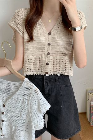 Women's Summer Lace Cardigan with Camisole Dress & Hollowed-Out Short Sleeve Top - Lightweight Vest Jacket for Stylish Layering