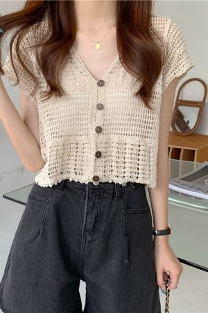 Women's Summer Lace Cardigan with Camisole Dress & Hollowed-Out Short Sleeve Top - Lightweight Vest Jacket for Stylish Layering