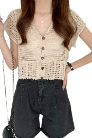 Women's Summer Lace Cardigan with Camisole Dress & Hollowed-Out Short Sleeve Top - Lightweight Vest Jacket for Stylish Layering
