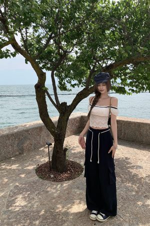 Women’s Summer Lace Splicing One-Shoulder Slim Top - Short Sleeve T-Shirt in White Tea, Sweet Desire Style