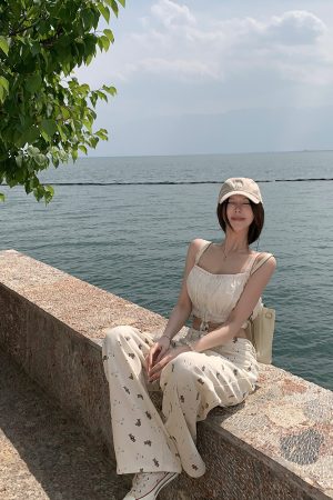 Women's Summer Lazy Bear Print Wide-Leg Jeans - Thin Version, Straight Cut, Y2K Style, Minibear Design